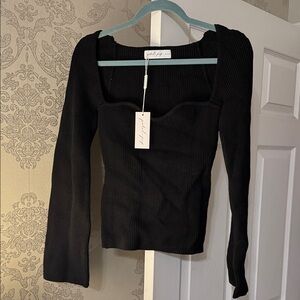 Petal & Pup Black Ribbed Square Neck Top